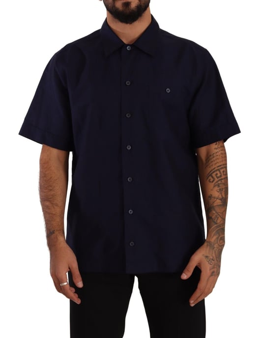 Dolce & Gabbana Herren Navy-Blau Kurzarmhemd mit Knopfleiste - Image 1