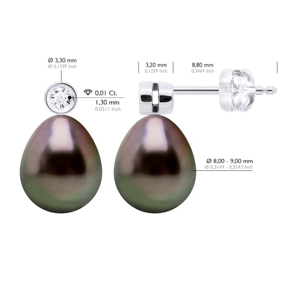 Ohrringe Prestige – Diamanten 0,02 ct – Weißgold – echte Tahiti-Zuchtperlen, Birne 9–10 mm - Image 2