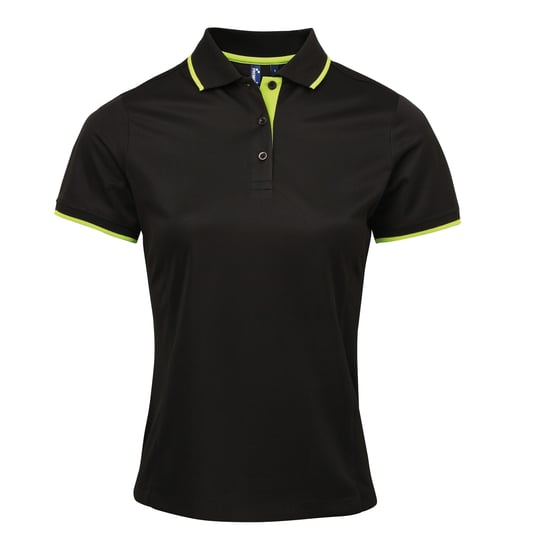 Premier Womens/Ladies Contrast Coolchecker Polo Shirt (Schwarz/Limette) - Image 1
