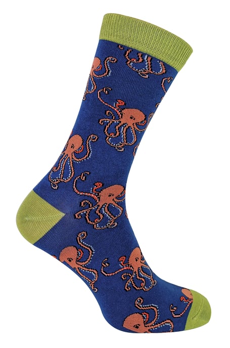 Mr. Heron - Homme Chaussettes Animaux | Chaussettes Fantaisie Bambou Colorees - Octopus (Marine) - Image 1