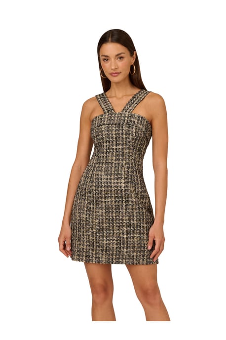 Tweed Sheath Short Dress in Black