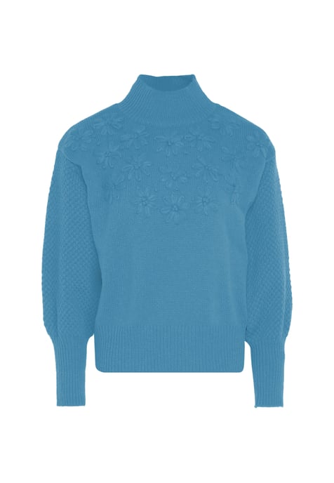 Mymo Pullover mit Blumenstick Damen türkis - Image 1