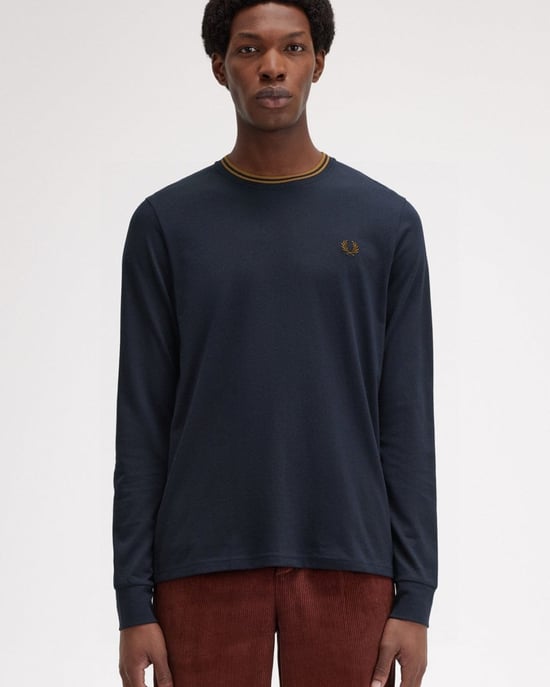 Fred Perry Herren Langarm Twin-Tipped T-Shirt - Image 1