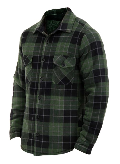 Gesteppte karierte Winterjacke für Männer | Wärmehalter | Langarm-Karohemd | Karomuster - Hunter / Schwarz - Image 2
