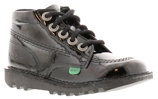 Kickers Younger Girls Ankle Boots Hi Zip Leder mit Spitze und Reißverschluss schwarz Lack - Image 1