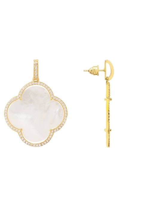 Open Clover Large Mother Of Pearl Gemstone Earrings Gold