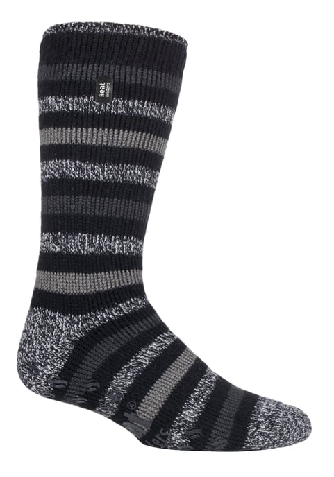 Heat Holders Mens Twist Stripe Patterned Fleece gefüttert Slipper Socken - Image 1
