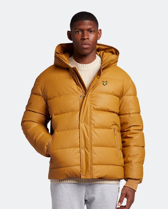 Lyle & Scott – Gummierte Pufferjacke in Senfgelb - Image 1