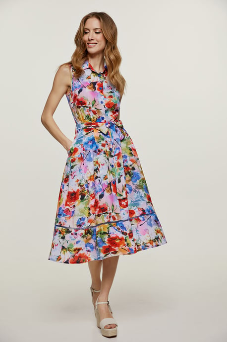 Florales ärmelloses Kleid mit Gürtel - Image 1