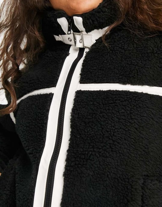 Miss Selfridge Petite faux fur aviator oversized coat in black