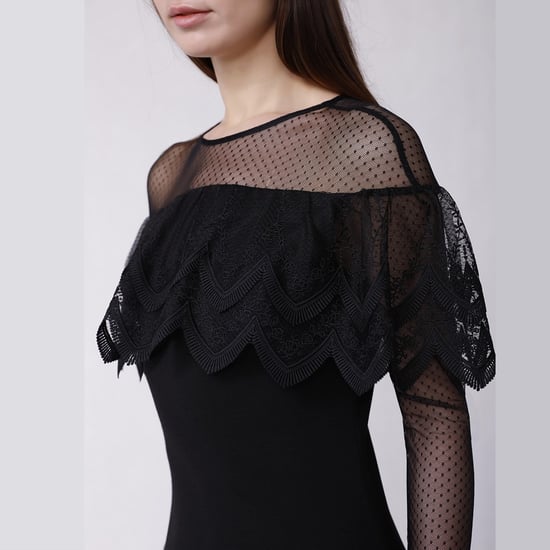 Tailliertes Cocktailkleid aus Jersey, Tüll und Spitze mit Umschlag - Image 3