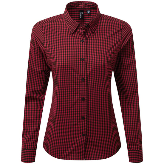Premier Womens/Ladies Maxton Gingham Long-Sleeved Shirt (Black/Red)