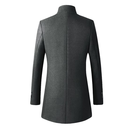 Men's Wool Long Slim Fit Stand-Up Collar Business Coat for Winter Grey
