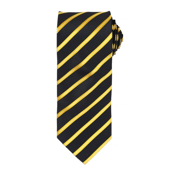 Premier Mens Sports Stripe Pattern Formal Work Tie (Black/ Gold)