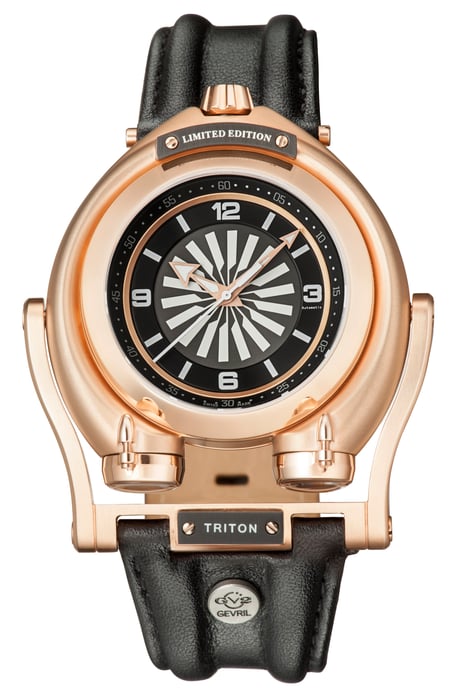 GV2 Triton Black Dial Calfskin Black Leather Swiss Automatic Watch