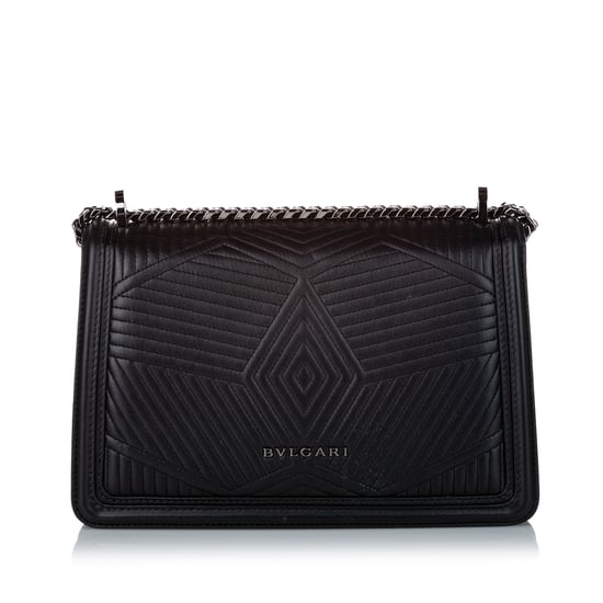Vintage Bvlgari Serpenti Diamond Blast Leather Crossbody Bag Black - Image 3