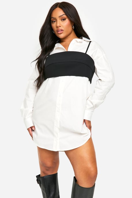 Plus Corset Detail Shirt Dress - Image 1