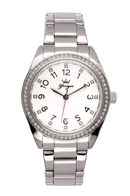 Yonger and Bresson: Silver Stainless Steel Watch with White Dial
