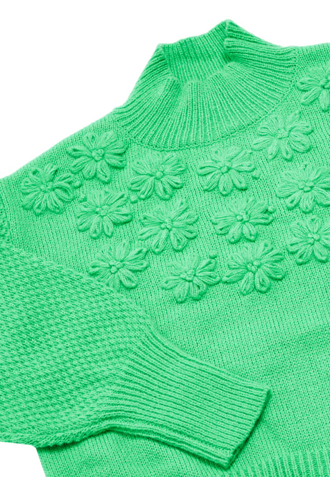Mymo Pullover mit Blumenstick Damen grün - Image 3