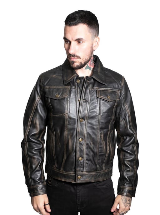 Men’s Retro Leather Trucker Jacket-Constantine