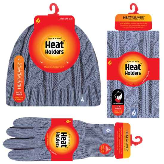 Heat Holders - Womens Thermal Winter Fleece Mütze, Halswärmer und Konverter Handschuhe Set - Dusky Blue - Image 2