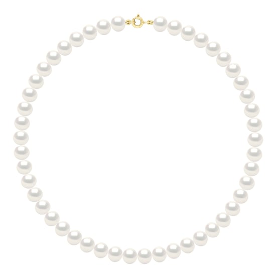 Necklace Gold - Row of Real Freshwater Pearls Semi Round 8 - 9 mm