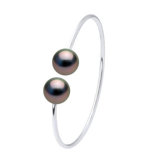 Bracelet Semi Rigid - Silver 925 - 2 Real Cultured Tahiti Pearls Round 9-10 mm