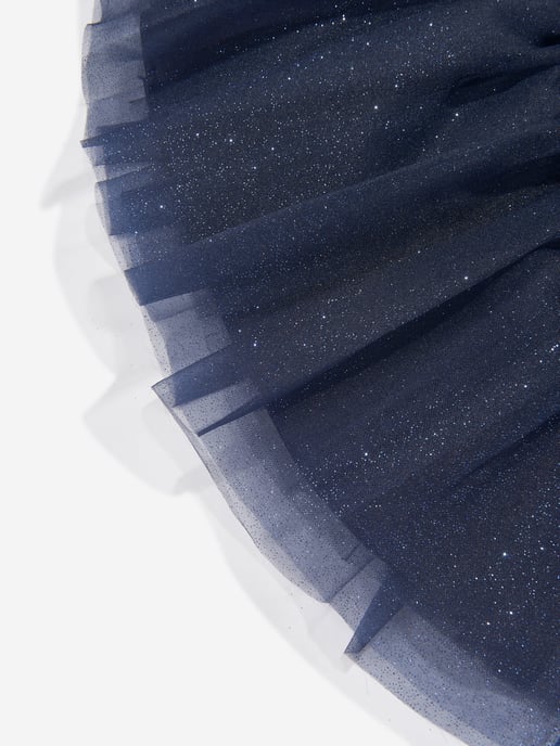 Mama Luma Girls Organza Flower Skirt in Navy