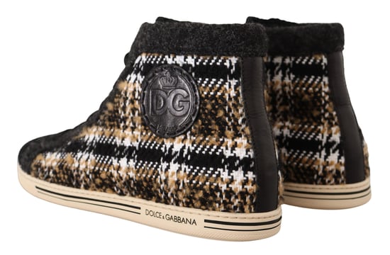 Dolce & Gabbana Men's Beige Brown Wool Cotton High Top Sneakers