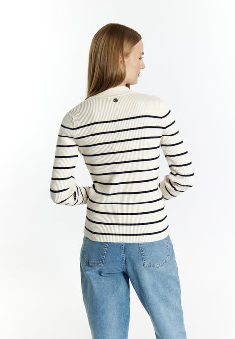 Dreimaster Strickpullover Damen Wollweiss Marine - Image 4