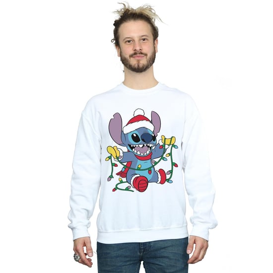 Disney Mens Lilo And Stitch Christmas Lights Sweatshirt (White)