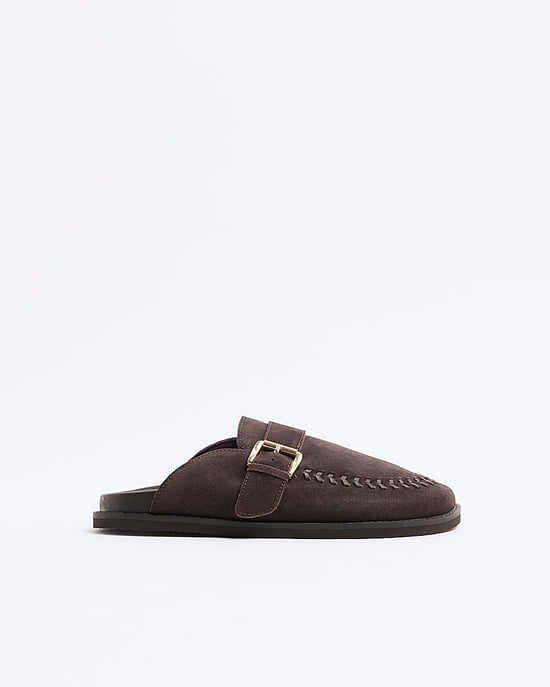 River Island Womens Clog Shoes Brown Suede Buckle - Image 1
