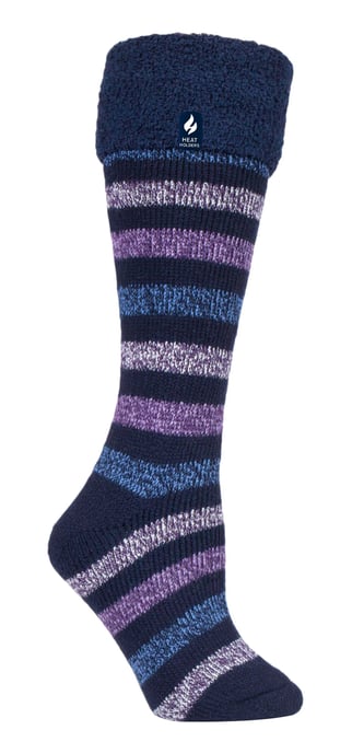 Heat Holders - Damen / Herren Extra lange gestreifte Gummistiefelsocken | Thermosocken mit Bündchen - Navy Stripe - Image 1