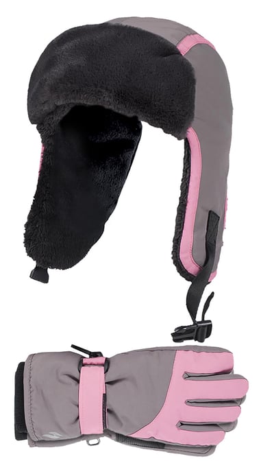 Kinder-Skihandschuhe und Trapper Mtze Set | Wrmehalter | Wasserdicht  Thinsulate Winddicht Handschuhe & Mtze fr den Winter - Rosa