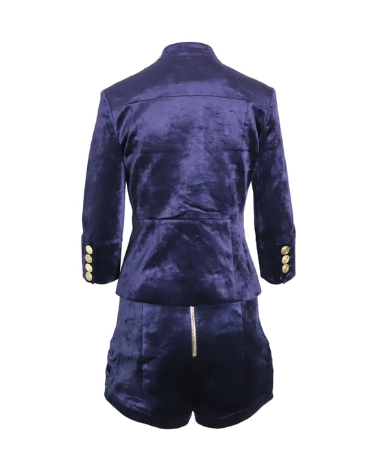 Pierre Balmain Militärblazer und Shorts-Set aus blauer Samt - Image 2