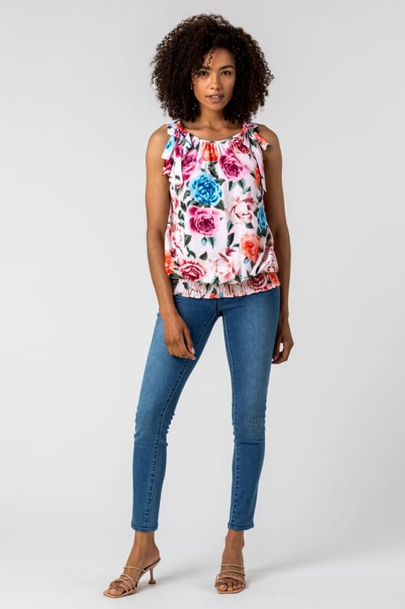 Bow Detail Floral Shirred Top