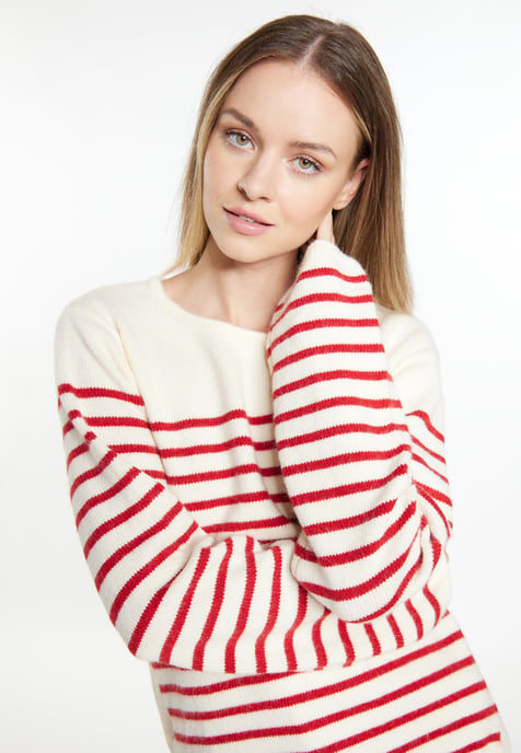 Dreimaster Strickpullover Damen Wollweiss Rot - Image 5