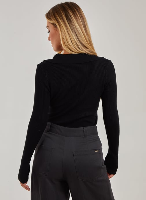 Notch Neck Long Sleeve Polo Top