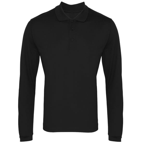 Premier Herren Coolchecker Pique Polo-Hemd, langärmlig (Schwarz) - Image 1