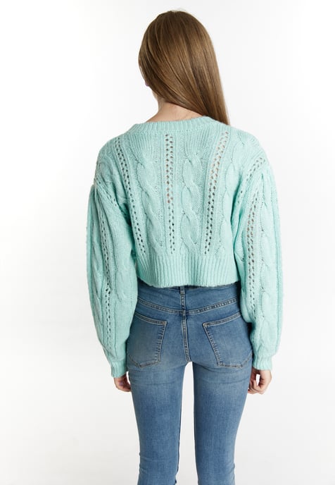Mymo Kurzer Strickpullover Damen Aqua - Image 4
