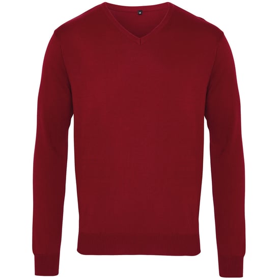 Premier Herren Strick-Pullover mit V-Ausschnitt (Burgunder) - Image 1