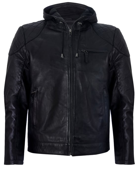 Zipped Leather Hooded Bomber Biker Jacket