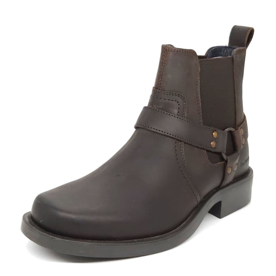 HX London Malden Leather Brown Mens Chelsea Biker Western Square Toe Boots