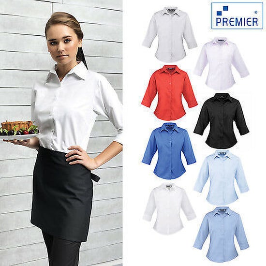 Premier Popeline Bluse / Arbeitshemd, 3/4 Arm (Weiß) - Image 3