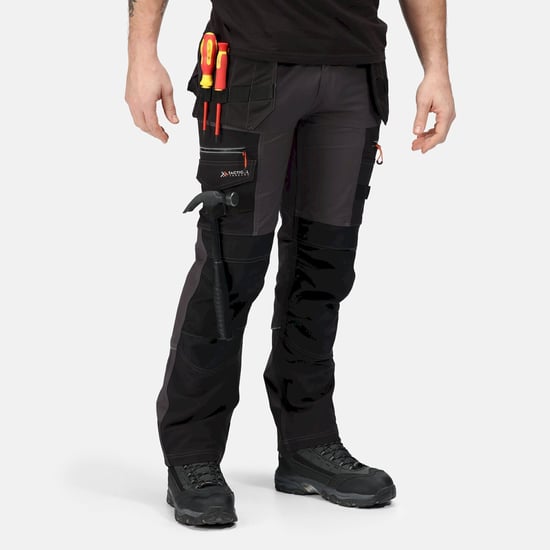 Regatta Herren Infiltrate Softshell Stretch Arbeits Hose (Eisen/Schwarz) - Image 3