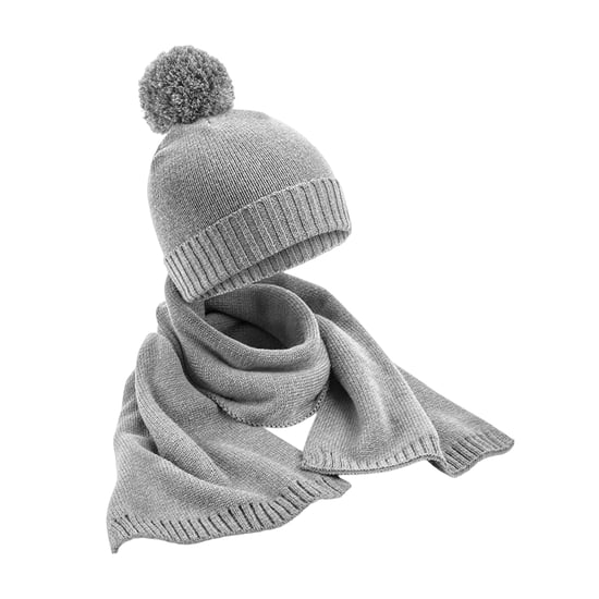 Beechfield Unisex Adult Flecked Knitted Hat And Scarf Set (Light Grey)