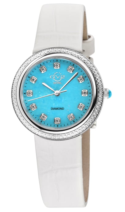 GV2 Arezzo Womens Diamond Schweizer Quarz Türkis Zifferblatt, echte italienische handgefertigte Türkis Lederuhr - Image 1