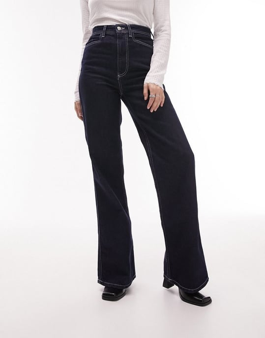 WS Topshop retro straight Kort jeans in indigo-Blue