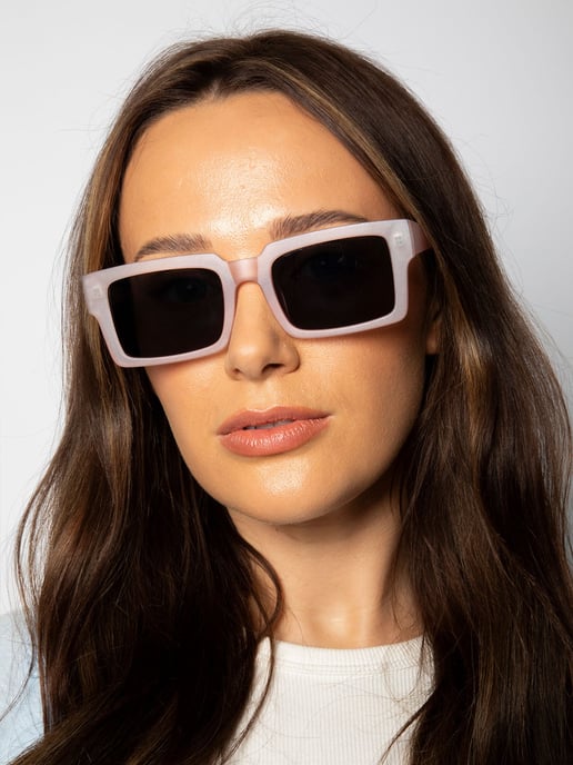 Square Frame Sunglasses in Matte Pink with Black Lenses