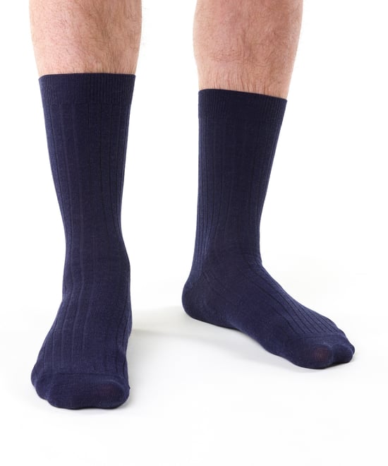 Steven - Socken aus Merinowolle für Herren mit lockerem, weichem Oberteil für geschwollene Füße - Marine - Image 2